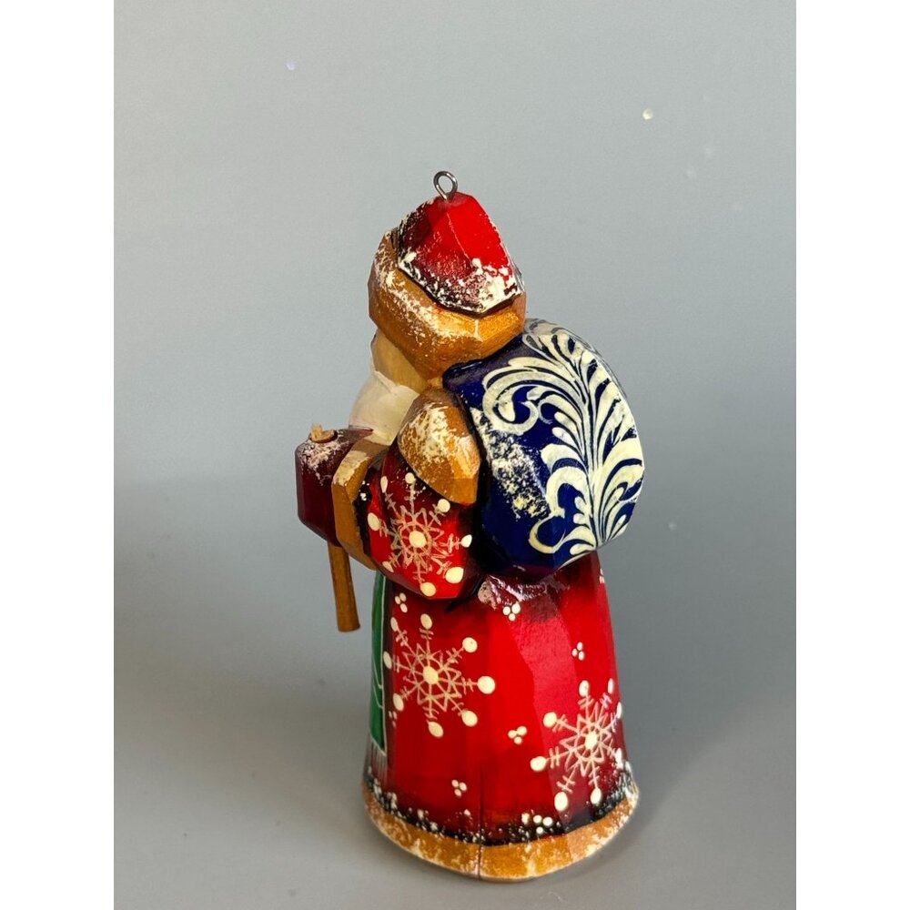Mini Russian Ded Moroz Santa Ornament Hand Painted Wood Signed 3" - Picture 7 of 8